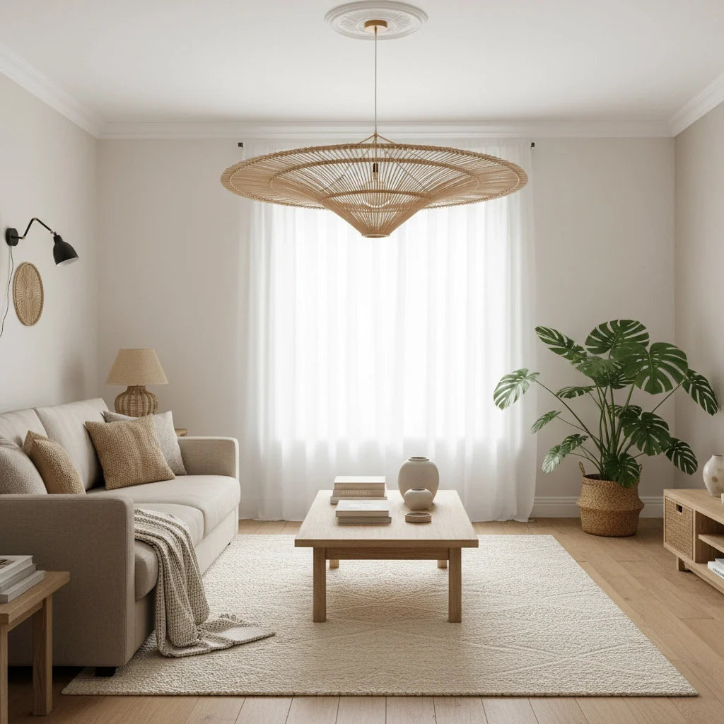 Woven Rattan Pendant Light – Japanese Wabi-Sabi Style