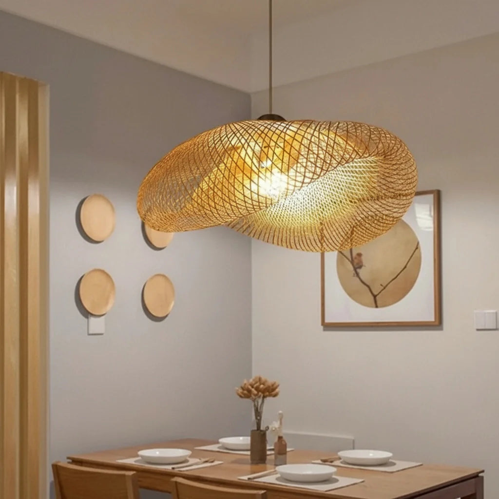 Hand-Woven Natural Rattan Pendant Light – Japandi / Wabi-Sabi Style