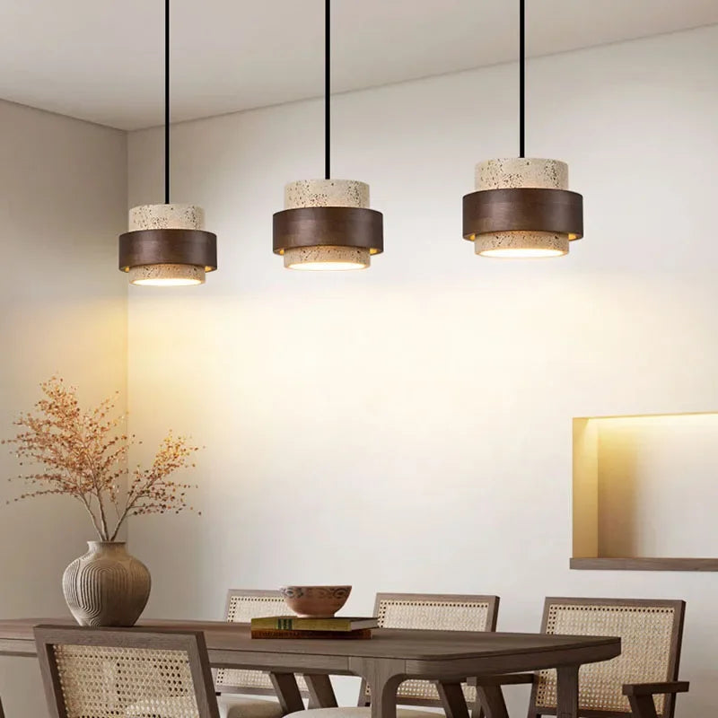 Natural Stone & Wood Pendant Light – Contemporary Minimalist Style