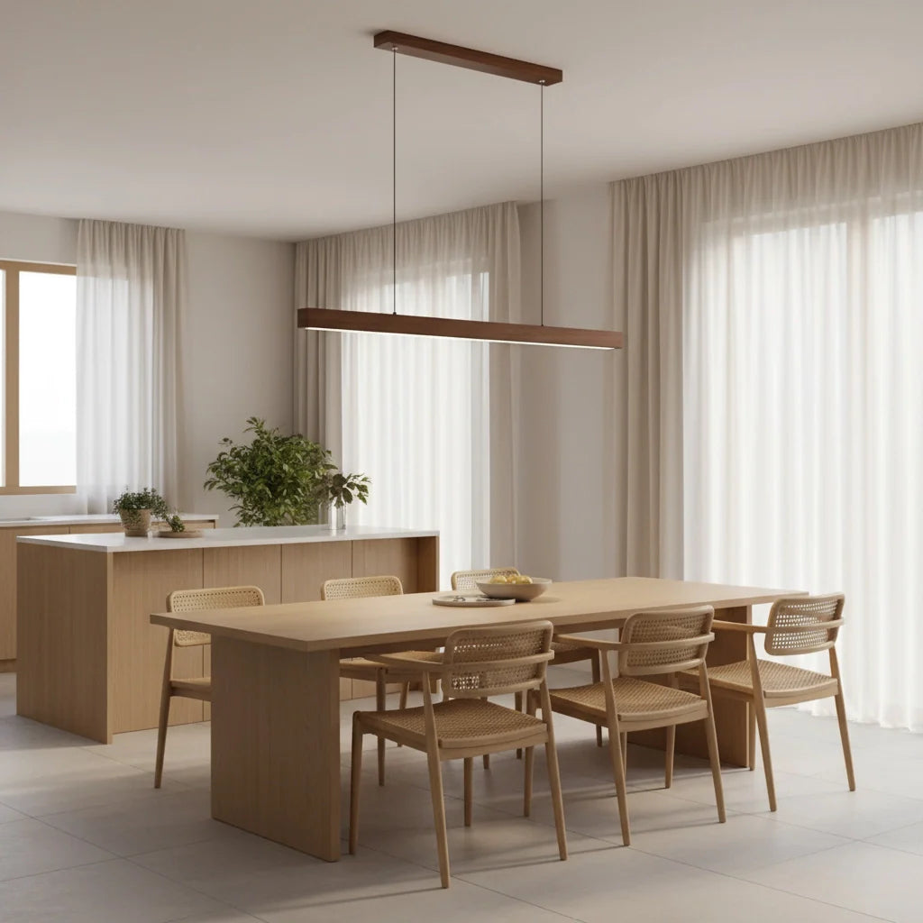 Solid Wood Linear Pendant Light – Clean Nordic Style