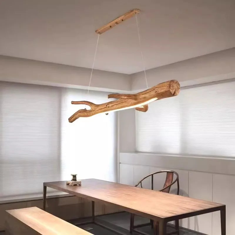 Wood-Effect Resin Pendant Light – Natural Japanese Style