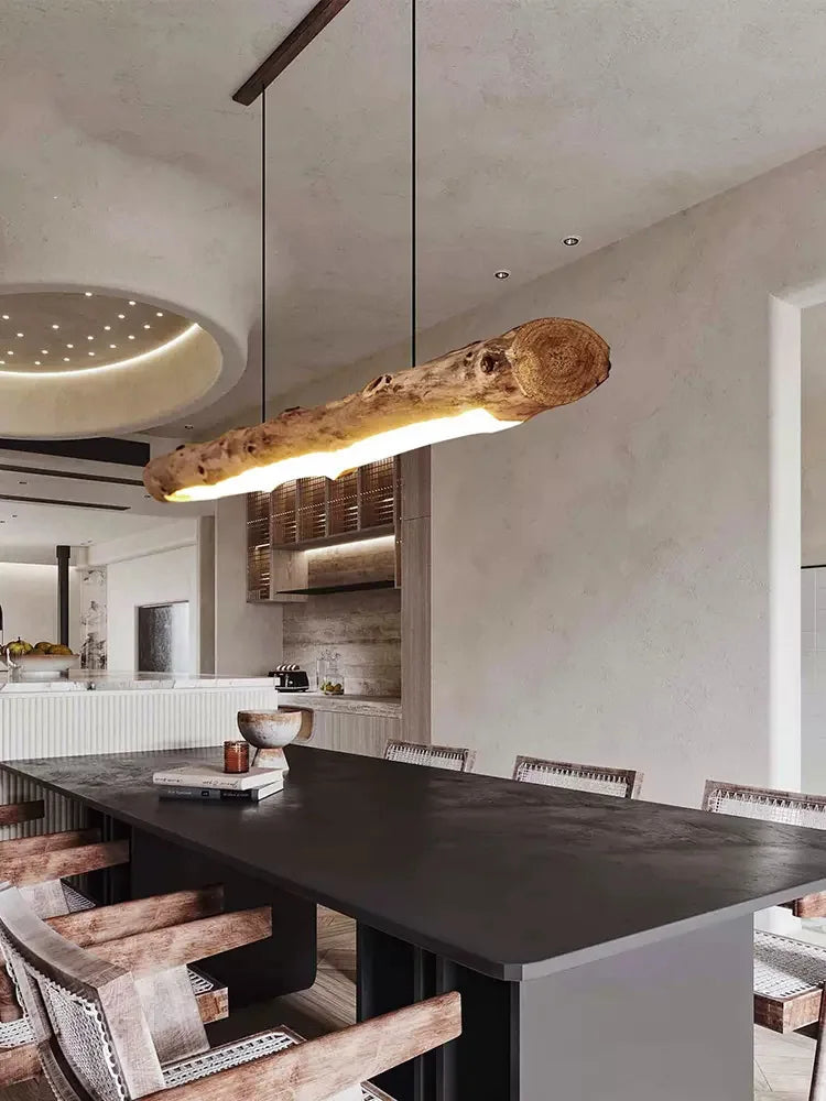 Solid Wood Linear Pendant Light – Japanese Minimalist Style