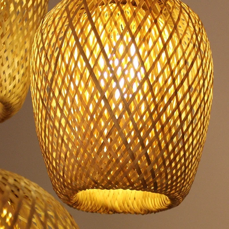 Woven Rattan Pendant Light Set of 3 – Natural Japandi Style
