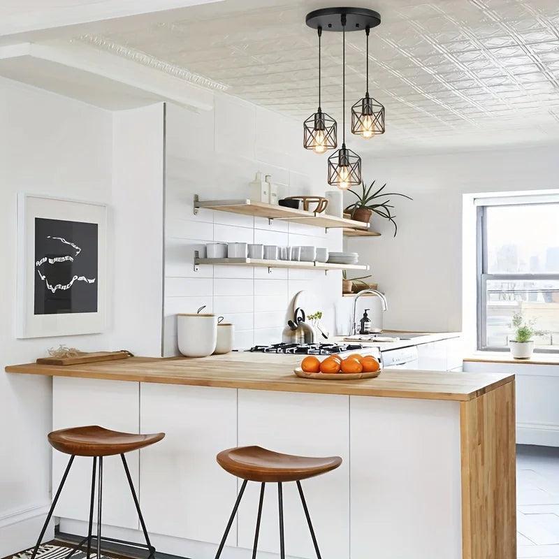 3-Light Industrial Vintage Metal Pendant Light – Black E27