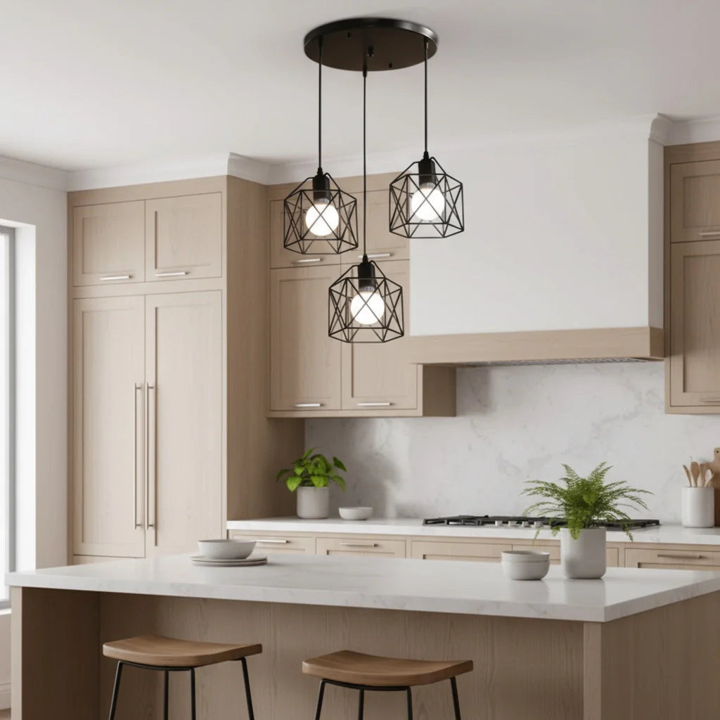 3-Light Industrial Vintage Metal Pendant Light – Black E27