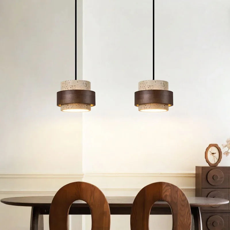 Natural Stone & Wood Pendant Light – Contemporary Minimalist Style