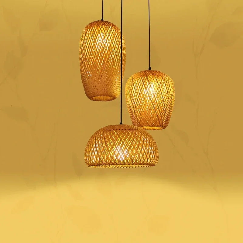 Woven Rattan Pendant Light Set of 3 – Natural Japandi Style
