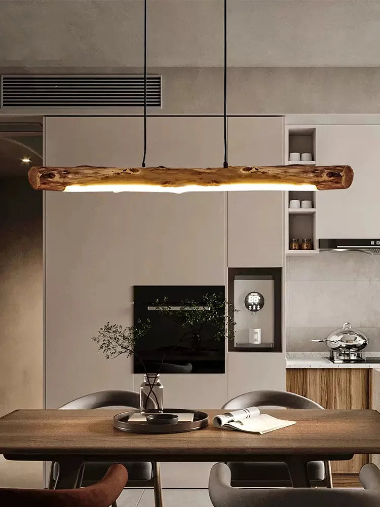 Solid Wood Linear Pendant Light – Japanese Minimalist Style