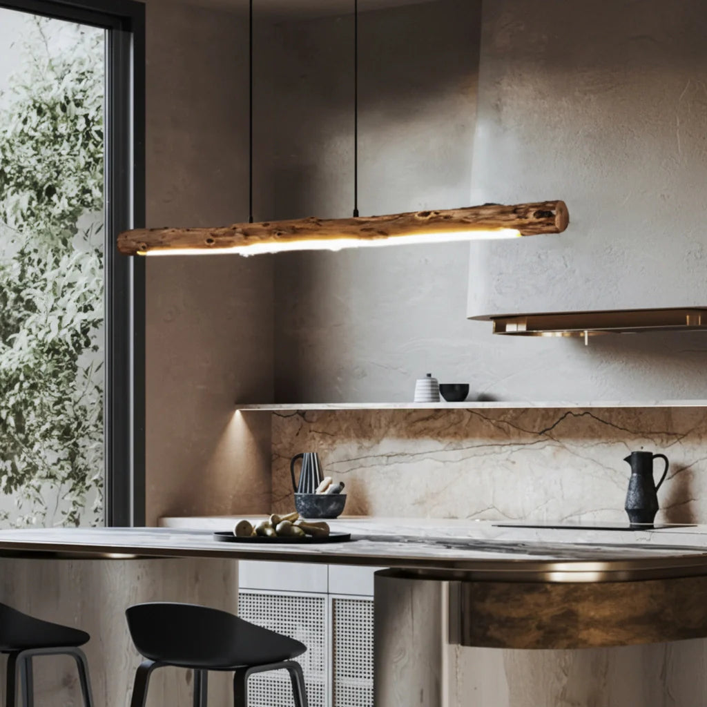Solid Wood Linear Pendant Light – Japanese Minimalist Style