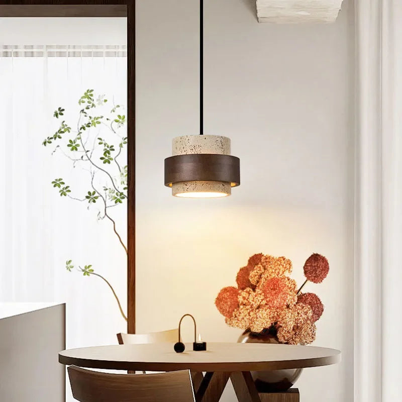 Natural Stone & Wood Pendant Light – Contemporary Minimalist Style