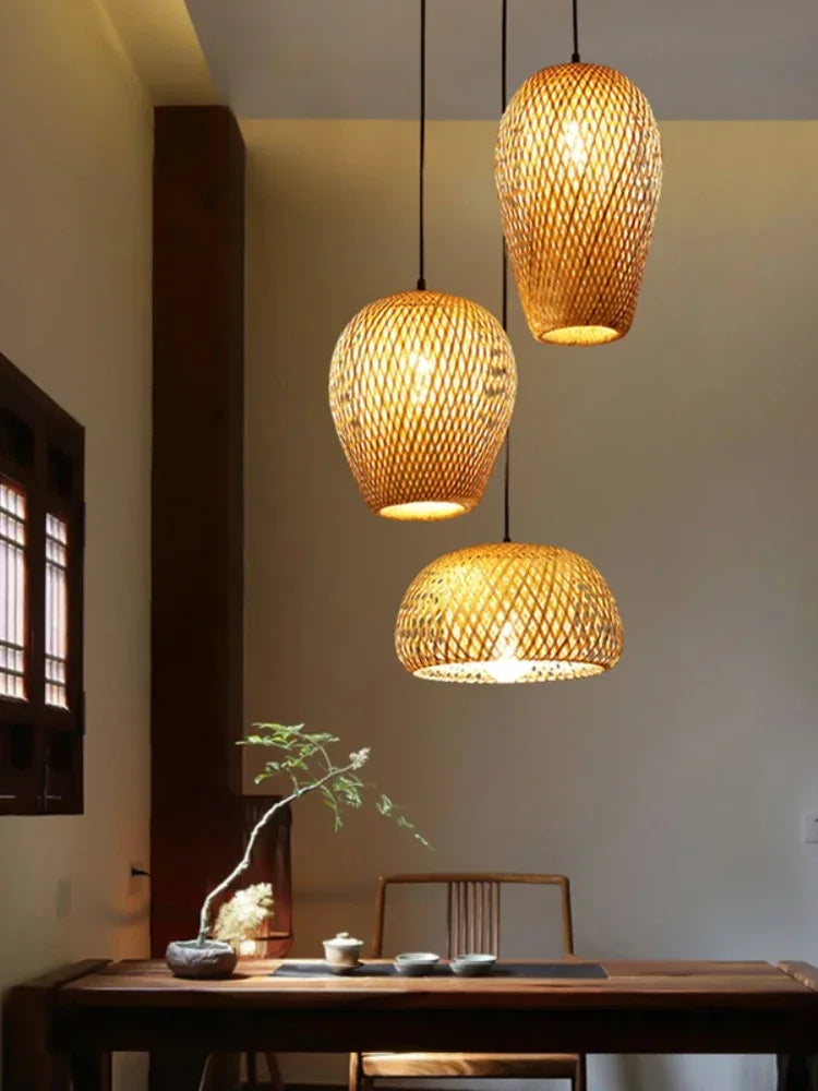 Woven Rattan Pendant Light Set of 3 – Natural Japandi Style