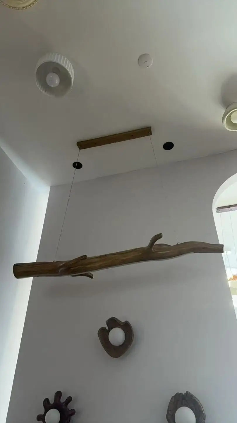 Wood-Effect Resin Pendant Light – Natural Japanese Style