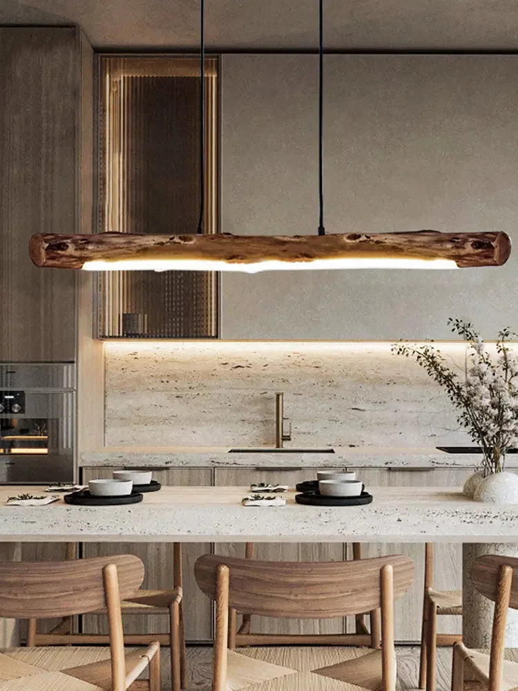 Solid Wood Linear Pendant Light – Japanese Minimalist Style