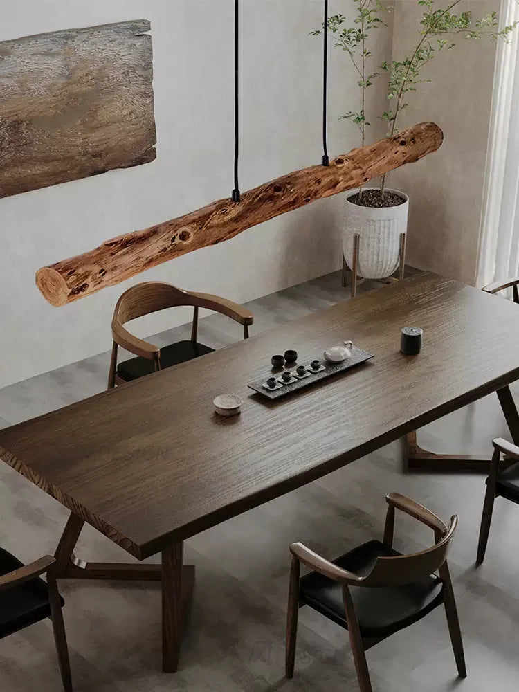 Solid Wood Linear Pendant Light – Japanese Minimalist Style