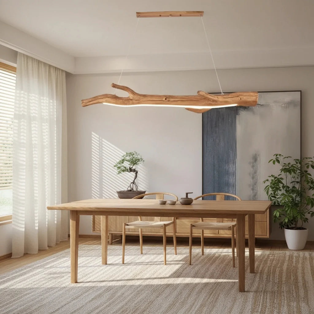 Wood-Effect Resin Pendant Light – Natural Japanese Style