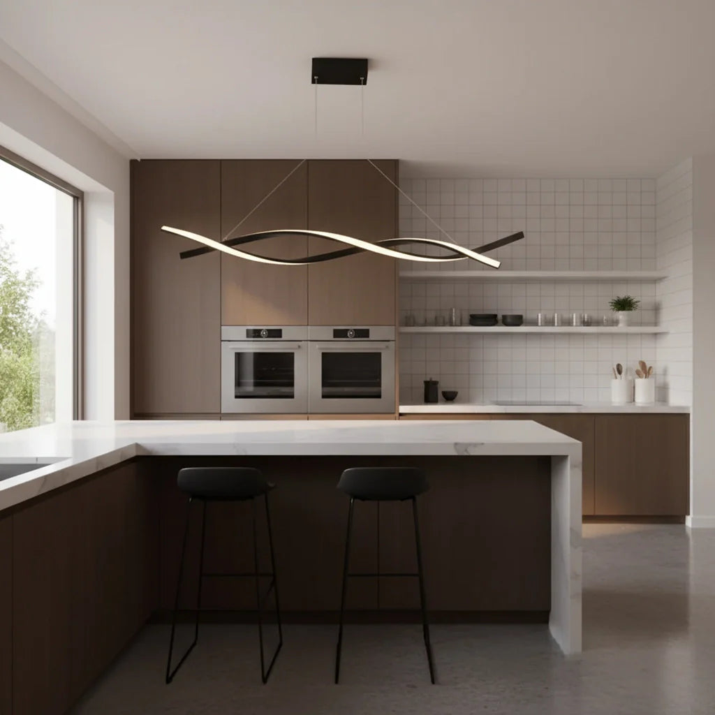 Sculptural Linear Pendant Light – Aluminium & Glass Contemporary Design