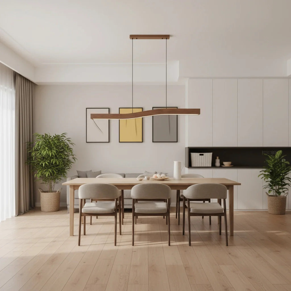 Walnut Finish Linear Pendant Light – Modern Retro Design