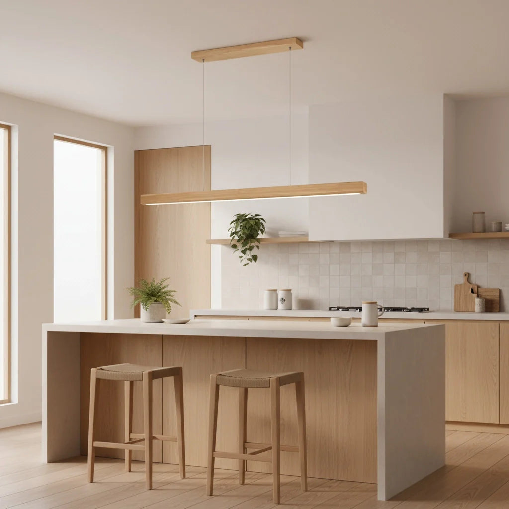 Solid Wood Linear Pendant Light – Clean Nordic Style